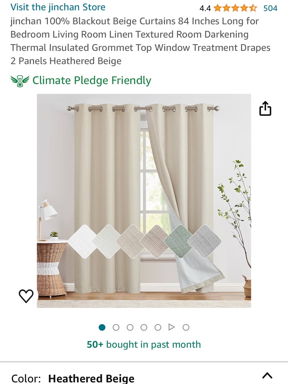 Jinchan Heathered Beige Blackout Curtains